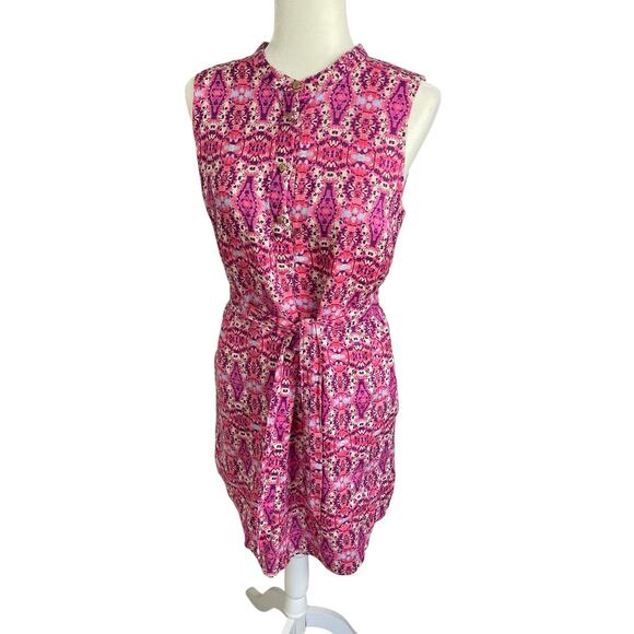 Cynthia Rowley 100% Linen Geometric Print Dress Size 8 Classic Casual Timeless - Picture 3 of 13